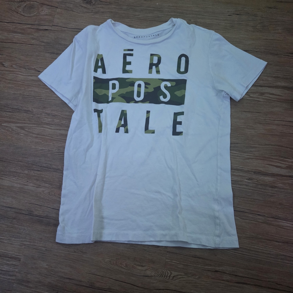 Aeropostale White Tee with Green Camo Design